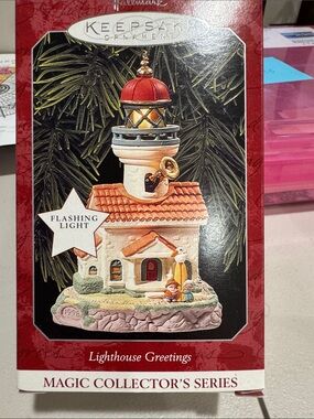 Hallmark Lighthouse Greetings Flashing Light Christmas Ornament